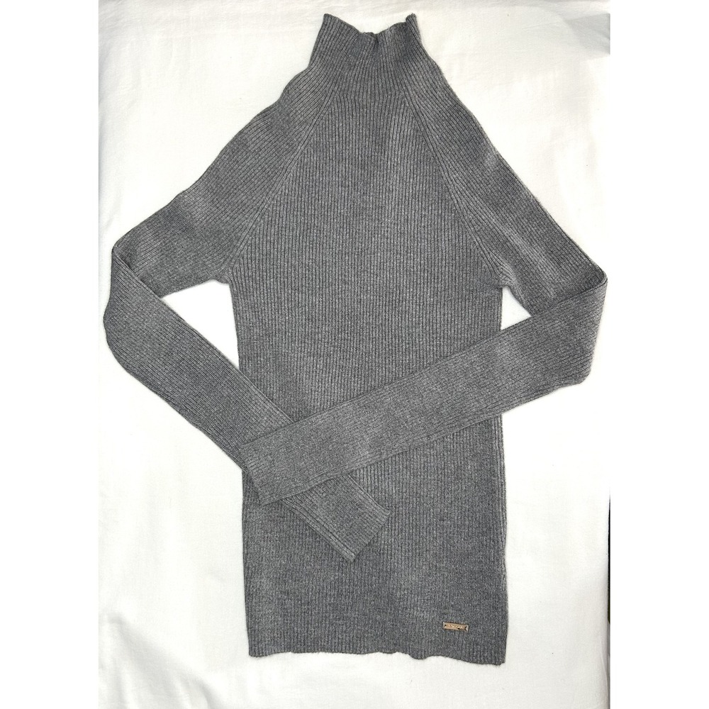 Tahari Sweater Womens XS Gray Dovetail Heather Ribbed Mock Neck Long Sleeve Soft